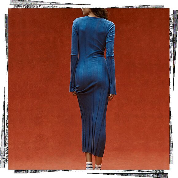 Sapphire Blue Silk Blend Long Sleeve Sweater Dress (XS) by Electric & Rose - Picture 4 of 5